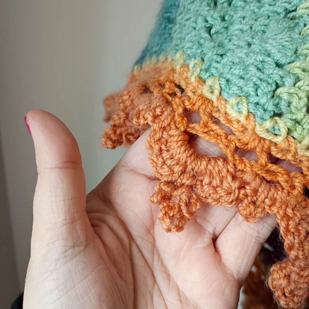 Hand Crafted Rainbow Crochet Shawl in Orange, Yellow, Green, Blue, Purple, Pink - Picture 2 of 2